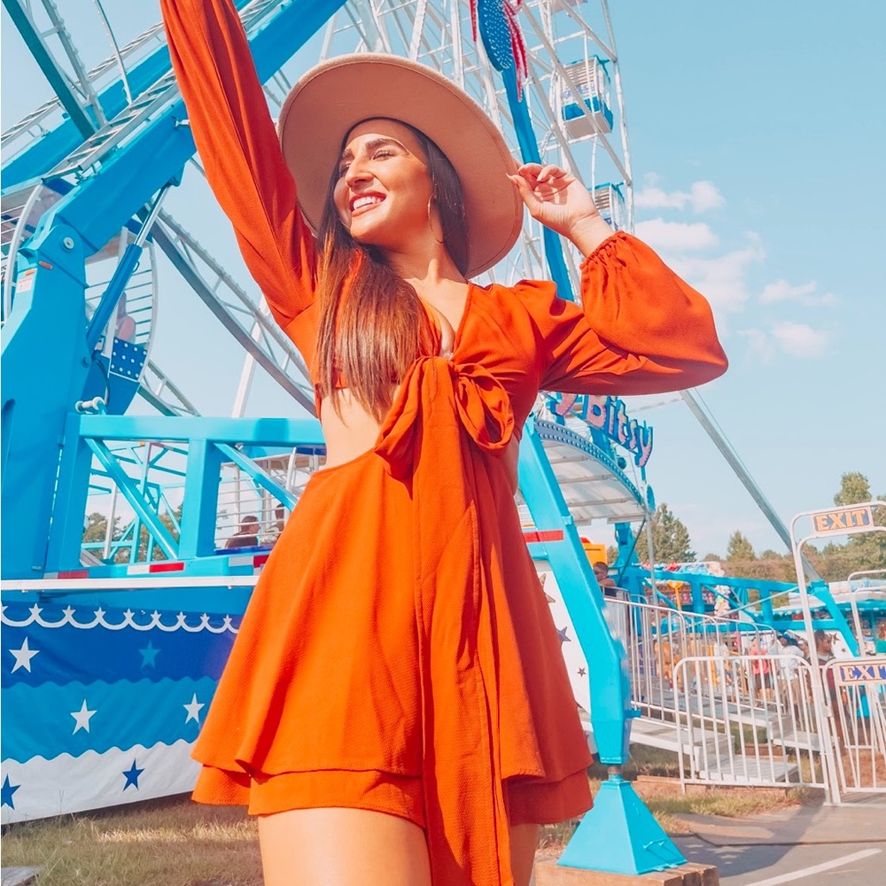 Vibrant Orange Tie-Front Romper